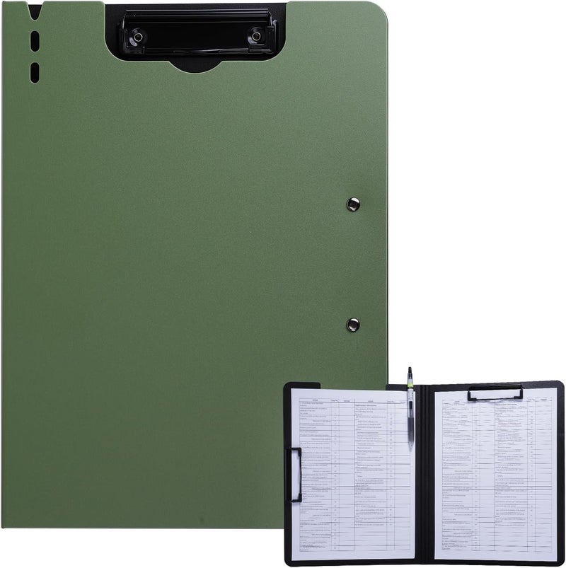 FRETONBA Clipboard Folder, A4 Foldable Clipboard with Horizontal and Vertical Double Metal Clips, 360 Degree Foldable Binder Clipboards with Pen Holder, File Cover Work Folder Clipboards, Green - Image 1